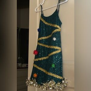 Festive Green and Gold Sequins Costume Dress